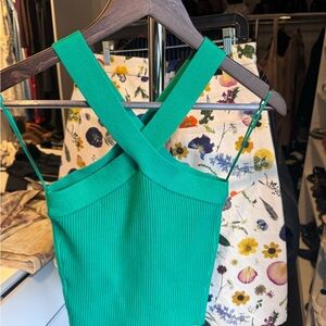 House of Harlow 1960 Emerald Green Ribbed Cross-Back Camisole